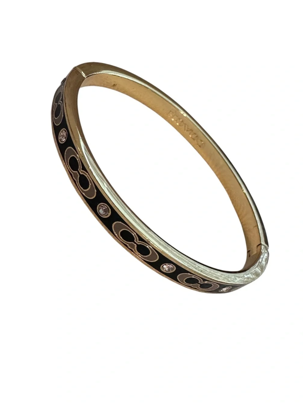 Coach Gold-Tone Bangle with Black Enamel and Crystal Accents
